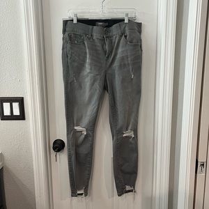 Torrid Bombshell Skinny Super Soft Deconstructed Ankle Grey Washed Ripped Jeans